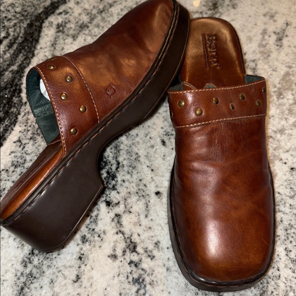 Born women’s Brown Leather Studded Slip-Ons